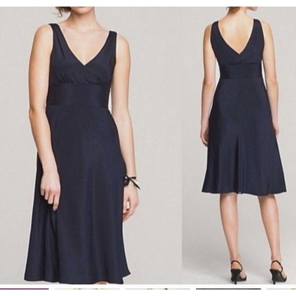 J. Crew Dresses & Skirts - J. Crew Silk V-Neck Midi Dress Womens 6 Navy Blue Sophia A-Line Cocktail Wedding